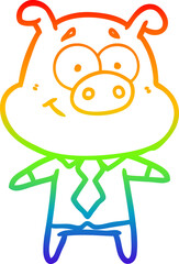 rainbow gradient line drawing happy cartoon pig boss