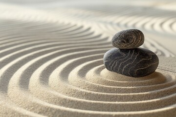 Fototapeta na wymiar Zen Simplicity: Minimalist Zen garden with raked sand and stones.