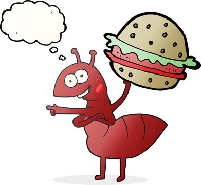 thought bubble cartoon ant carrying food