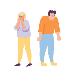 Hand painted unhappy young people men and women in depression in different poses. Concept of grief, frustration and depression. Colored flat vector illustration isolated on simple background.