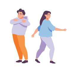 Hand painted unhappy young people men and women in depression in different poses. Concept of grief, frustration and depression. Colored flat vector illustration isolated on simple background.