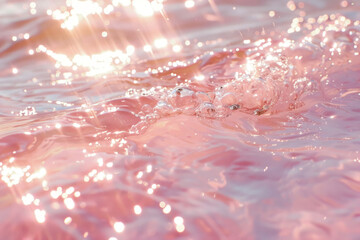 The image is of a pink body of water with a lot of light reflecting off of it