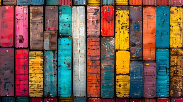 Colorful and Patinated Shipping Containers in Rustic Abstract Style