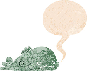 cartoon fish and speech bubble in retro textured style