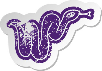 distressed old sticker of a garden snake