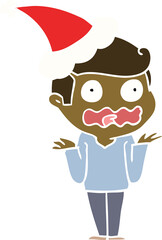 flat color illustration of a man totally stressed out wearing santa hat