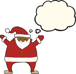 cartoon santa claus with thought bubble