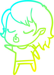 cold gradient line drawing cute cartoon vampire girl