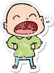 distressed sticker of a cartoon shouting bald man