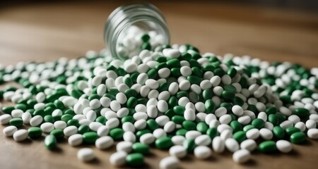  A pile of pills spilled from a bottle