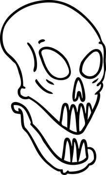 line drawing doodle of a skull head