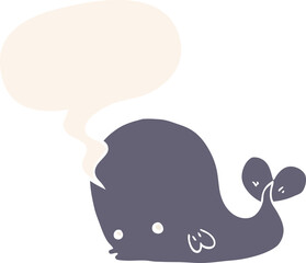 cartoon whale and speech bubble in retro style