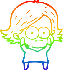 rainbow gradient line drawing happy cartoon girl