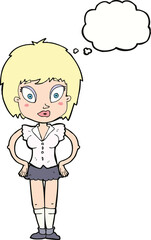cartoon pretty girl with thought bubble