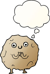 cartoon rock character and thought bubble in smooth gradient style