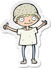 sticker of a cartoon boy with positive attitude