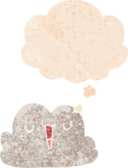 cute cartoon cloud and thought bubble in retro textured style