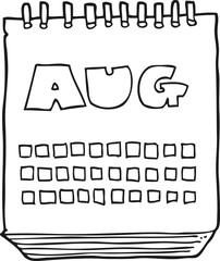 black and white cartoon calendar showing month of august