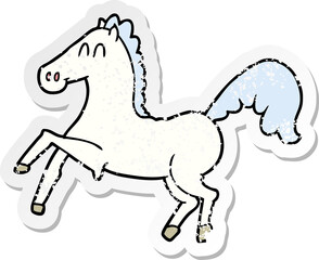 distressed sticker of a cartoon horse rearing up
