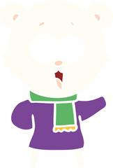 laughing teddy  bear flat color style cartoon in winter clothes