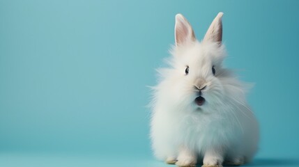 Cute White Rabbit on Blue Background Explosive Pigmentation Style