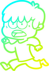 cold gradient line drawing worried cartoon boy