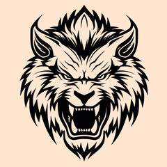 Fototapeta premium Black and White Sabertooth Outline Silhouette Ornament Vector Art for Logo and Icon, Sketch, Tattoo, Clip Art