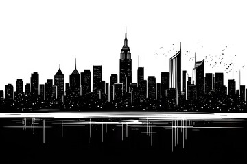 line art illustration skyline of skyscrapers