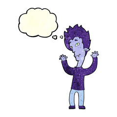 cartoon vampire man with thought bubble