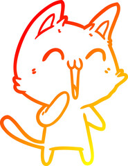 warm gradient line drawing happy cartoon cat meowing