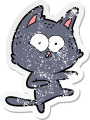 distressed sticker of a cartoon cat dancing
