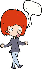 cartoon confused woman with speech bubble