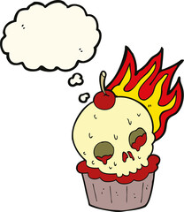 cartoon halloween cup cake with thought bubble