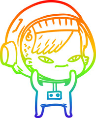 rainbow gradient line drawing cartoon astronaut woman