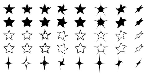 Set of abstract aesthetic geometric elements stars y2k retro vector shapes