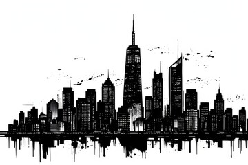 Obraz premium line art illustration skyline of skyscrapers