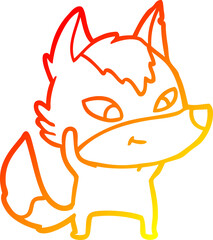 warm gradient line drawing friendly cartoon wolf