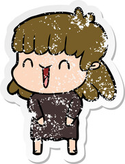 distressed sticker of a cartoon woman
