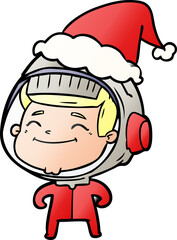 happy gradient cartoon of a astronaut wearing santa hat