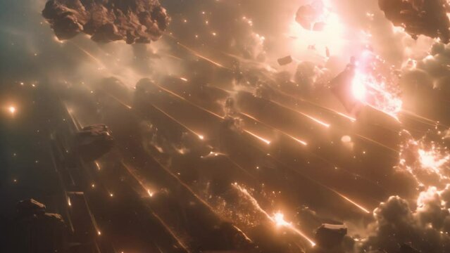 Meteor shower, falling asteroids in space