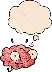 funny cartoon brain and thought bubble in grunge texture pattern style