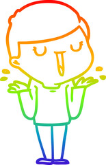 rainbow gradient line drawing cartoon happy boy with no worries