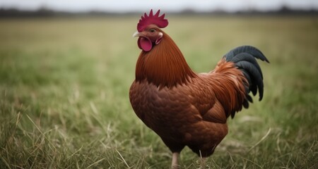  Vibrant rooster in a field, symbolizing dawn and vitality