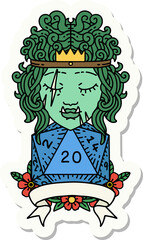 half orc barbarian character with natural 20 dice roll sticker