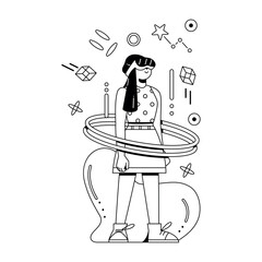 Vector Woman Glasses Virtual Reality Cartoon Illustration Isolated