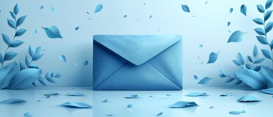 Email marketing vector banner illustration. Subscribe to newsletter, news, offers, promotions. A letter in an envelope. Buttons template. Submit, submit. Send by mail. Blue and white. Eps 10. - obrazy, fototapety, plakaty