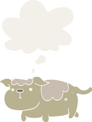 cartoon dog and thought bubble in retro style