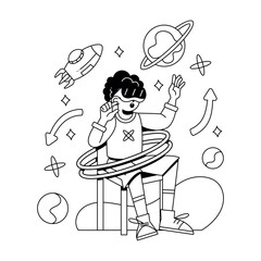 Vector Man Glasses Virtual Reality Seeing Space Cartoon Illustration Isolated