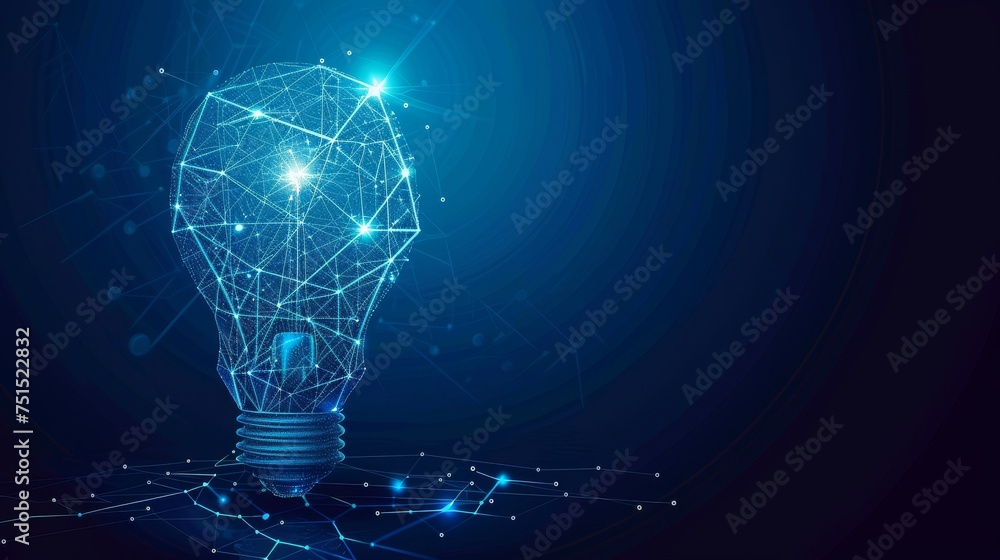 Poster light bulb with an abstract geometric background. wireframe light connection structure. modern 3d gr