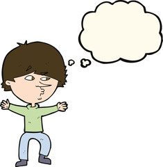 cartoon suspicious man with thought bubble